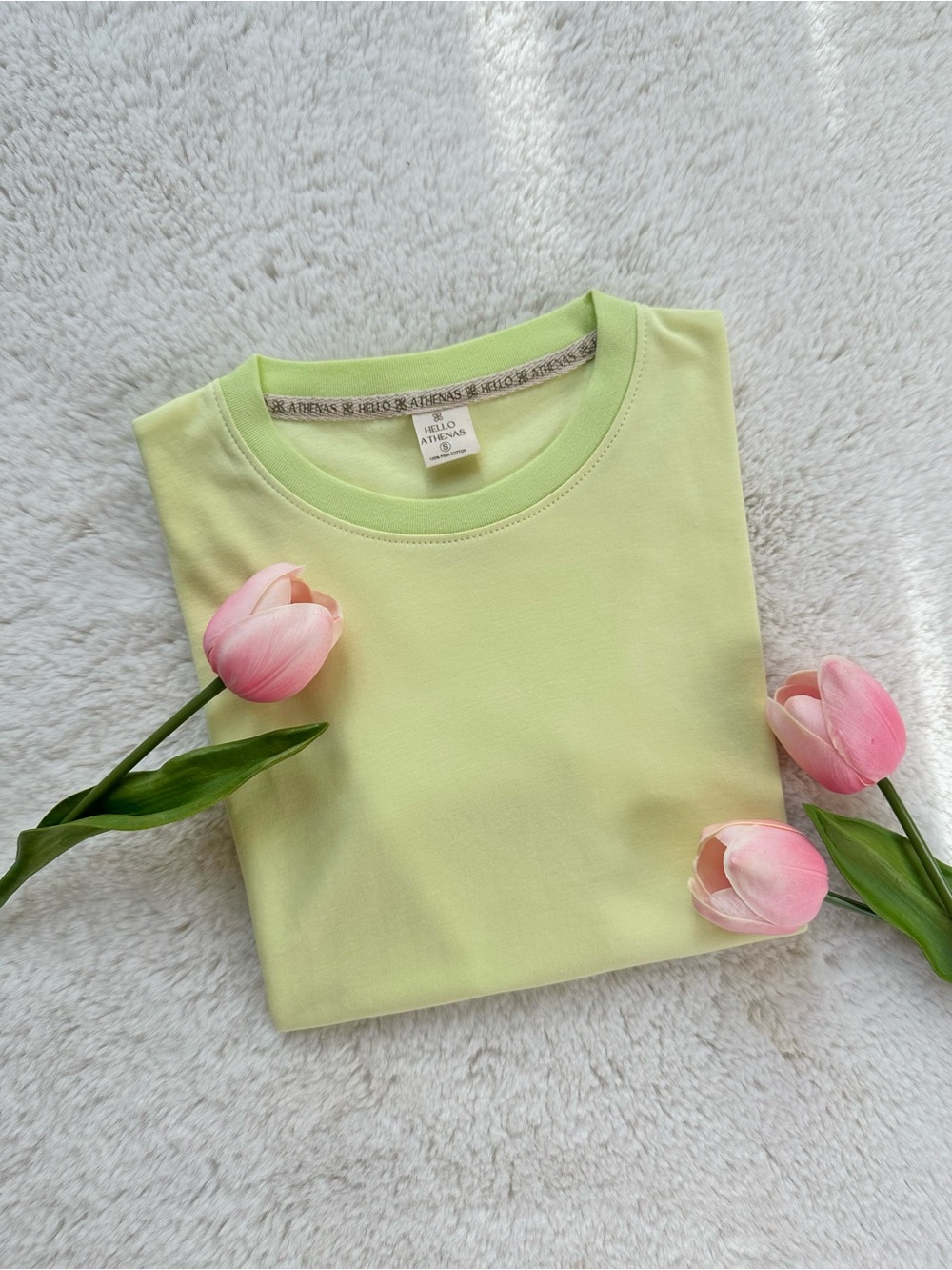 Hello Athenas Women’s Solid Pima Cotton Tee Short Sleeve Pastel Lime